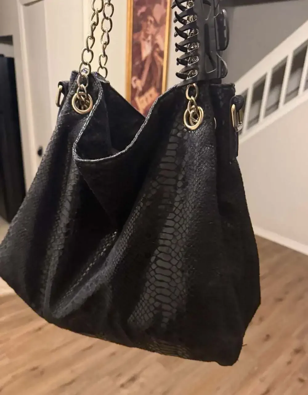 Michael Kors Snakeskin Embossed Leather Hobo Shoulder Bag